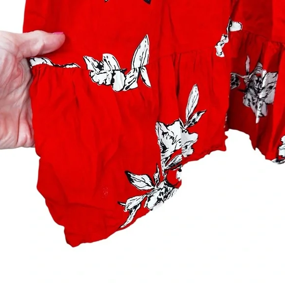 Free People Rita Tiered Midi Dress Red Floral Ruffle Sleeveless Boho Size XS - Picture 6 of 11